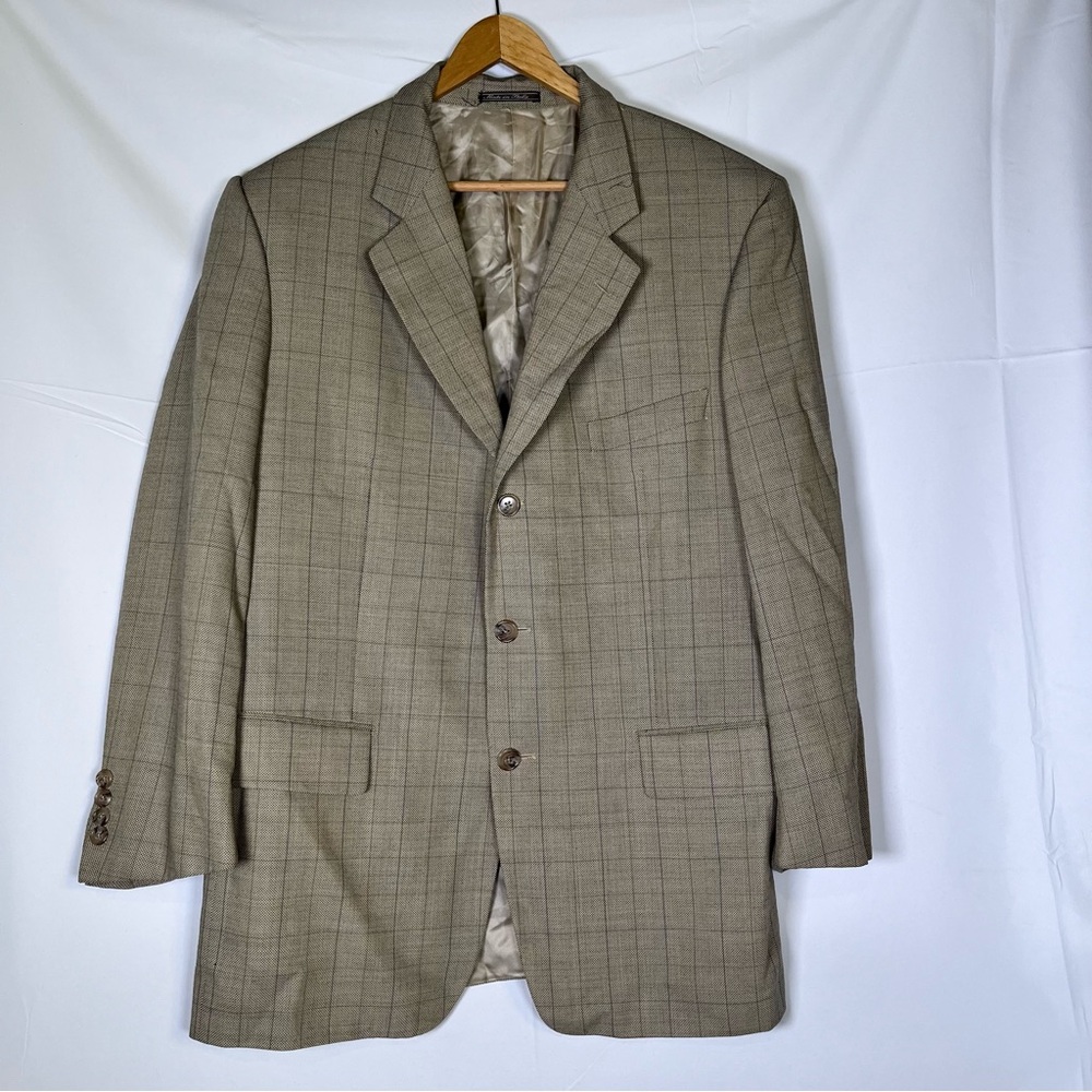 Corneliani Vtg Men’s Blazer Beige Check Plaid Wool Blend 2 Button Classic Jacket